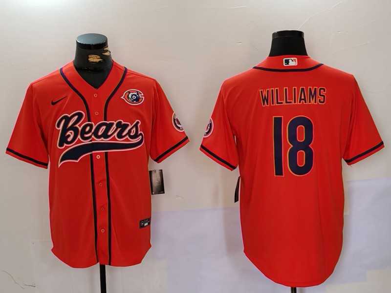 Mens Chicago Bears #18 Caleb Williams Orange Throwback With Patch Cool Base Stitched Baseball Jersey